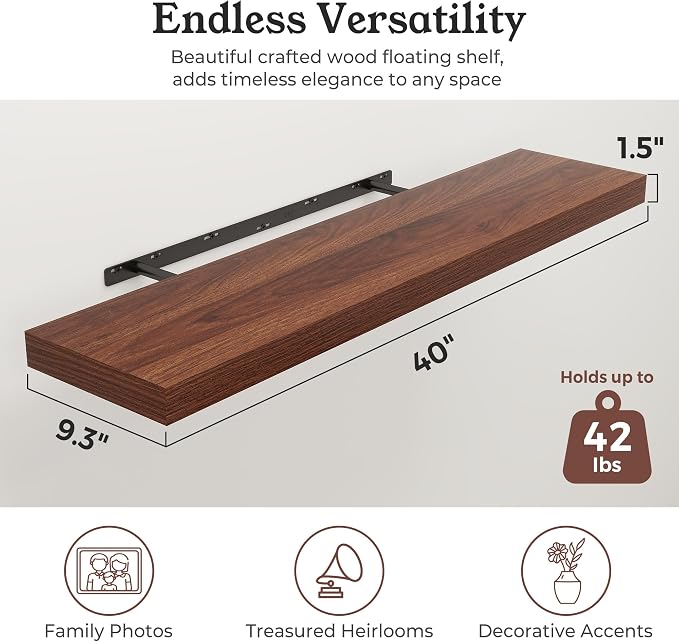 Floating Shelves for Wall, 9.3" Deep Wall Mounted Wood Shelves for Bathroom - Image 2