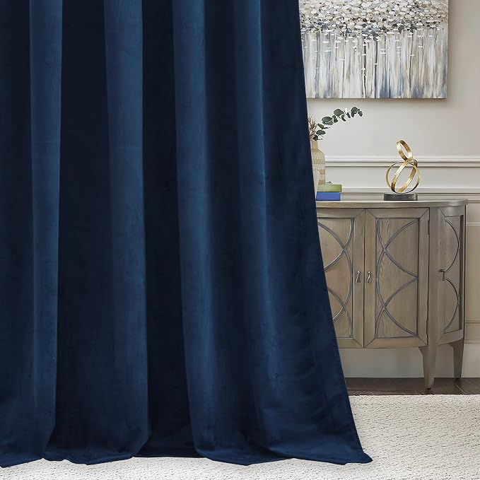 RYB HOME Navy Velvet Curtains 92 inches, Back Tab Soft Fabric Room Darkening - Image 6