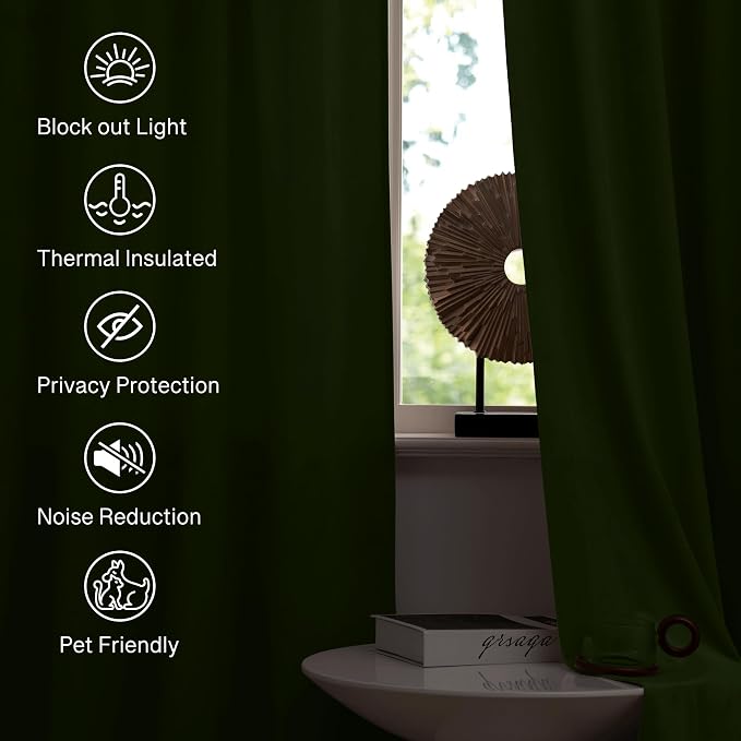 StangH Moss Green Velvet Drapes 90 inches Long, Luxury Room Darkening - Image 6