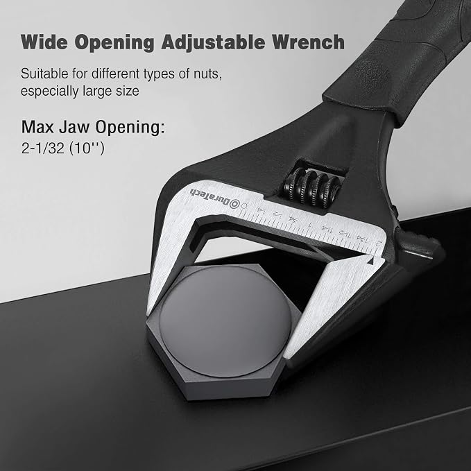 DURATECH 10-Inch Adjustable Wrench, Wide Jaw Opening Black Oxide Finish - Image 4