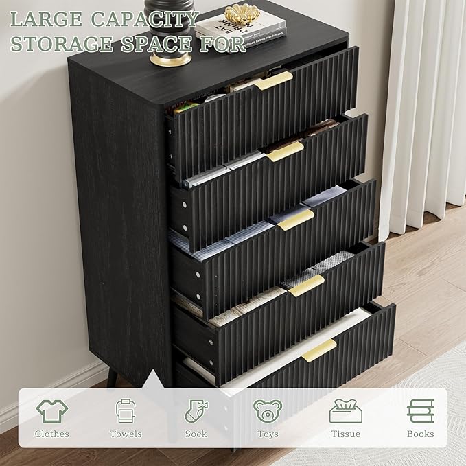 LYNSOM Fluted Dresser and Nightstand Sets 3 Piece, 5-Drawers Dresser and - Image 4