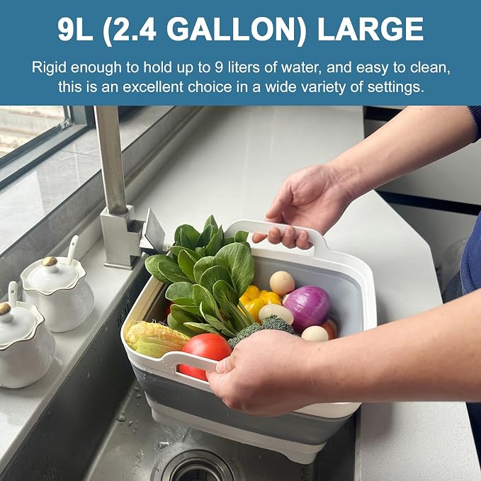Collapsible Dish Tub 2X9L-Collapsible Basin Bucket Portable Sink-Outdoor - Image 2