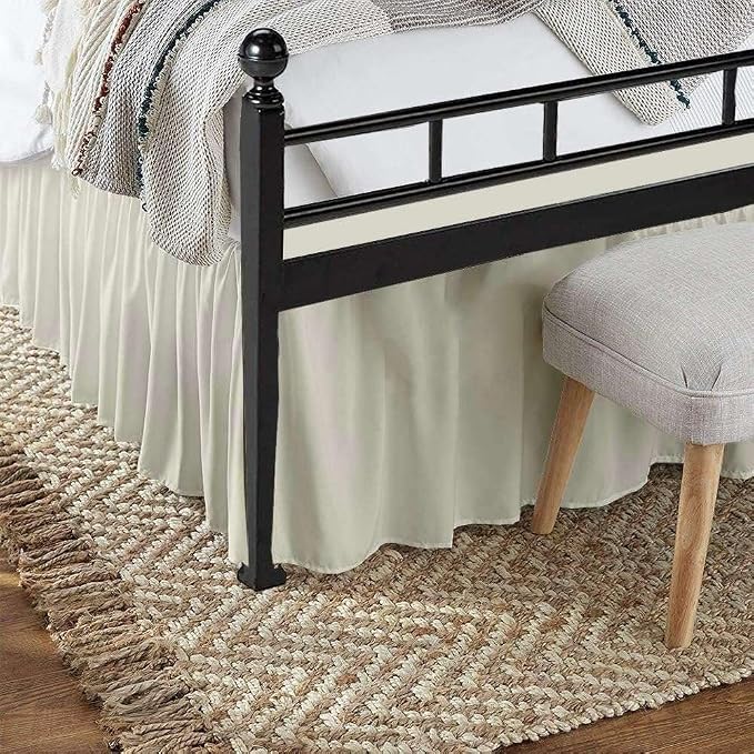 Sleepwell Ivory Solid Ruffled Bed Skirt Short Queen-24 Inch Drop Split Corner - Image 6