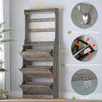 Shoe Cabinet with 3 Flip Drawers & Coat Rack, Narrow Hidden Shoe Storage Cabinet - Image 2