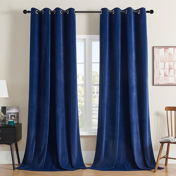 Joydeco Royal Blue Velvet Curtains 90 inch Curtains, Luxury Grommet Blackout by JOYDECO