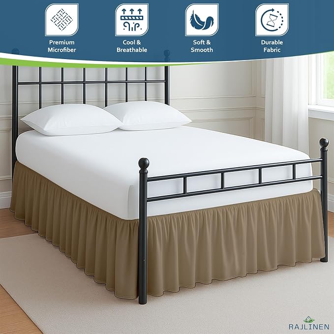 Rajlinen Ruffled Bed Skirt Twin, 24 Inch Drop Dust Ruffle - Image 3