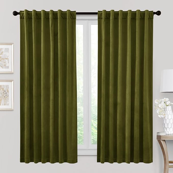 RYB HOME Velvet Curtains 63 inches Length, Back Tab & Rod Pocket Soft Fabric by RYBHOME
