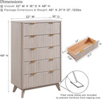 T4TREAM Fluted 5 Drawers Dresser, Curved Profile Design, Wood Drawer Organizer - Image 2