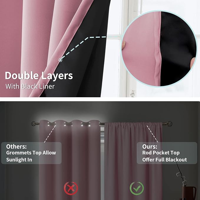 BGment Pink Blackout Curtains for Nursery, Short Kids Curtains Thermal - Image 7