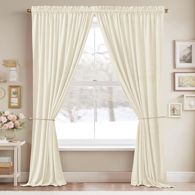 StangH Super Soft Velvet Curtains Ivory White Nursery Girls Bedroom Privacy - Image 2