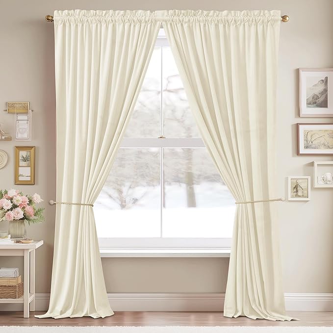 StangH 42 inch Velvet Curtains 2 Panels Set Ivory White Light Dimming Window - Image 2