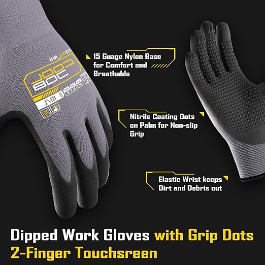 COOLJOB 12 Pairs Nitrile Rubber Dipped Safety Work Gloves - Image 2