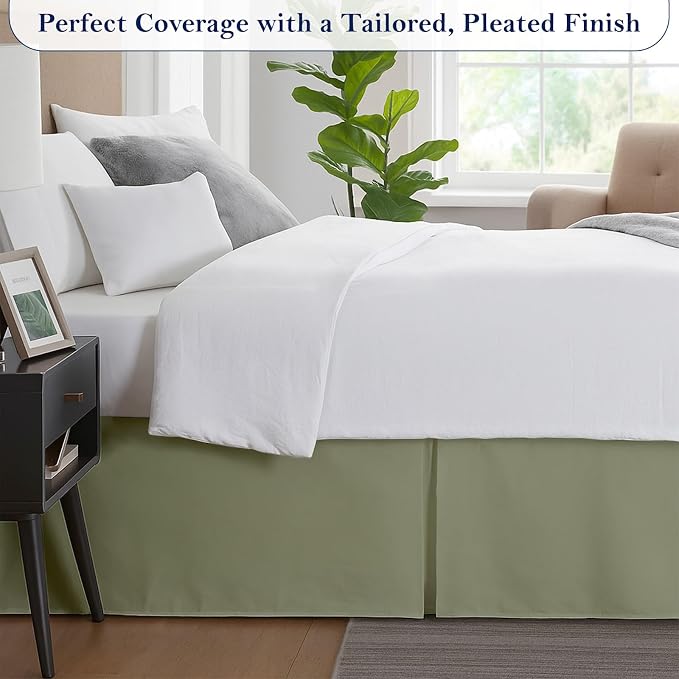 Queen Bed Skirt, Luxury 12 Inch Drop Sage Pleated Bed Skirt, Double Brushed - Image 4