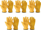 OZERO 5 Pairs Leather Work Gloves Flex Grip Tough Cowhide Gardening Glove by OZERO%C2%AE