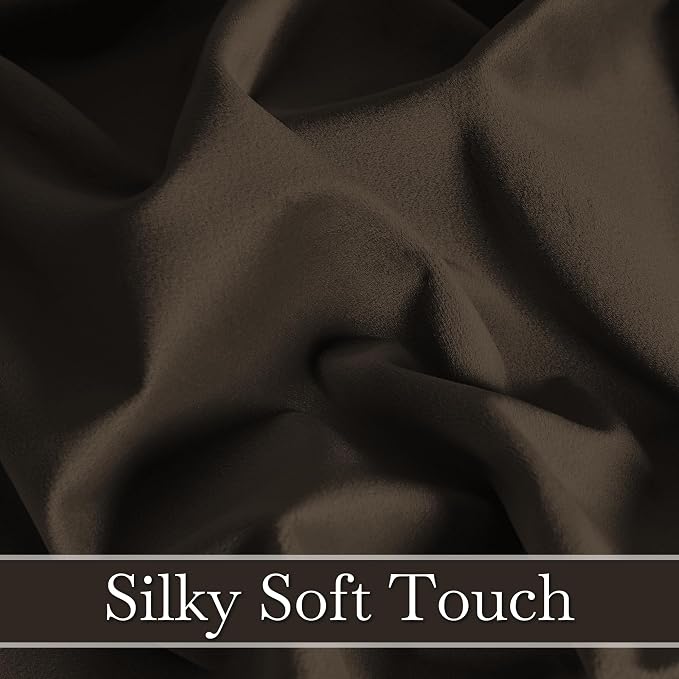 RYB HOME Brown Velvet Curtains 96 inches, Back Tab Soft Fabric Room Darkening - Image 4