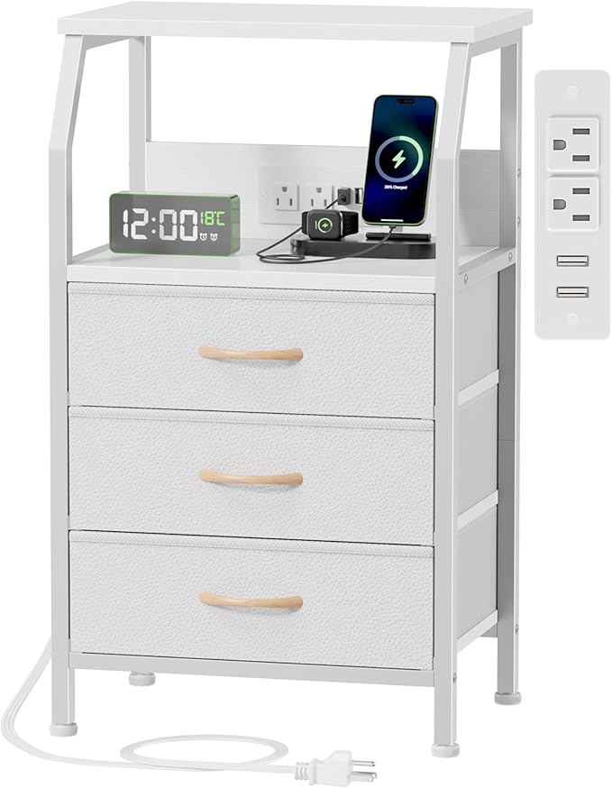 Furnulem Night Stand with Charging Station, 28.3 Inch Tall Bedside Table with by Furnulem