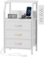 Furnulem Night Stand with Charging Station, 28.3 Inch Tall Bedside Table with by Furnulem
