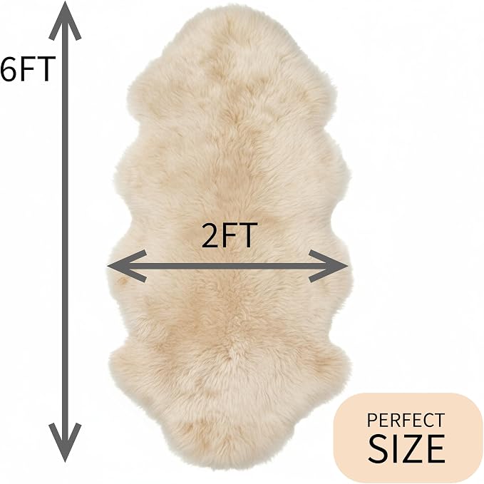 Premium Champagne Sheepskin Rug Genuine Double 2x6ft Pelt Fluffy Fur Rug - Image 2