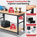 Workbench for Garage with Wheels 60 x 22 Inch Heavy Duty Rubberwood Tabletop - Image 3
