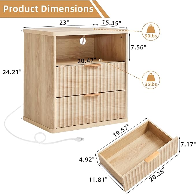 LEYAOYAO Fluted Farmhouse Nightstand Set of 2 - Image 3