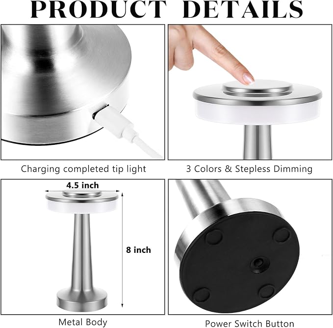 VIHOSE Cordless Table Lamps LED Portable Rechargeable Table Lamp - Image 2