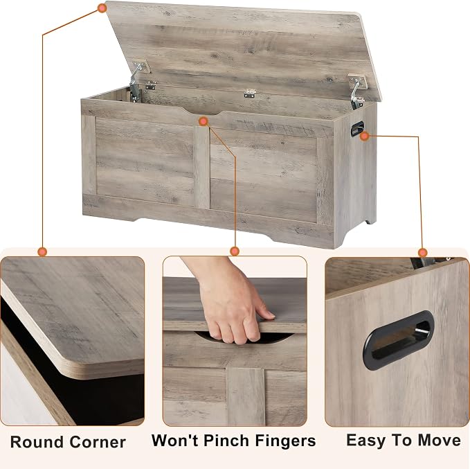 Timberer 39.4" Storage Chest, Wooden Storage Bench, Lift Top Toy Chest - Image 7