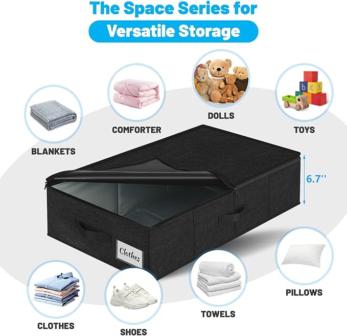 Under Bed Storage Container Bins 2 Pack, Low Profile Foldable Underbed Clothes - Image 2