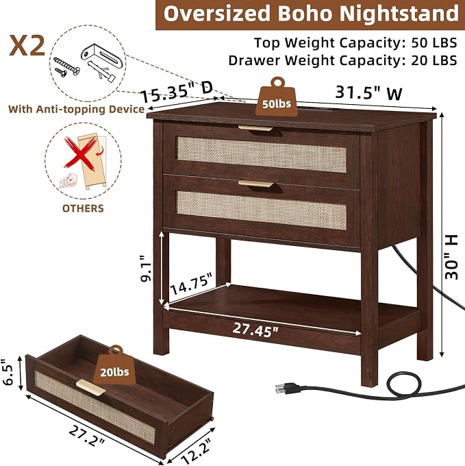 LEYAOYAO 31.5" Wide Rattan Night Stand - Image 2