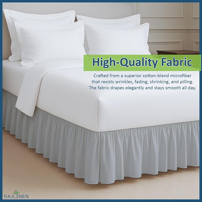 Rajlinen Ruffled Bed Skirt Full, 14 Inch Drop Dust Ruffle - Image 4