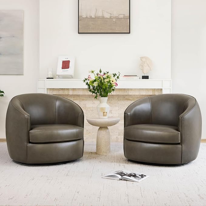 CHITA Genuine Leather Swivel Barrel Chair, Modern Comfy FSC Certified - Image 4