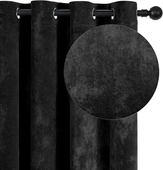 SMILETIME Black Crushed Velvet Curtains 52x90 inch Luxurious Thermal Insulated - Image 2