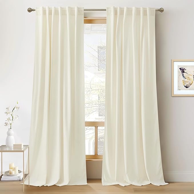 RYB HOME Velvet Curtains 102 inches Long, Back Tab Room Darkening Noise by RYBHOME