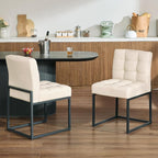 Beige Faux Leather Dining Chairs Set of 2, Mid-Century Modern Dining Room Chairs - Image 4