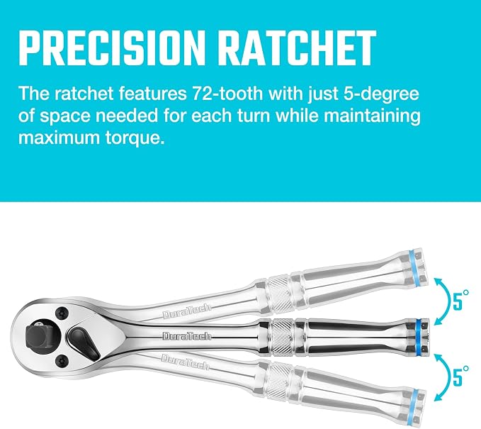 DURATECH 3-IN-1 Ratchet Handle, 1/4 ", 3/8 ", 1/2" Drive Ratchet Wrench - Image 4