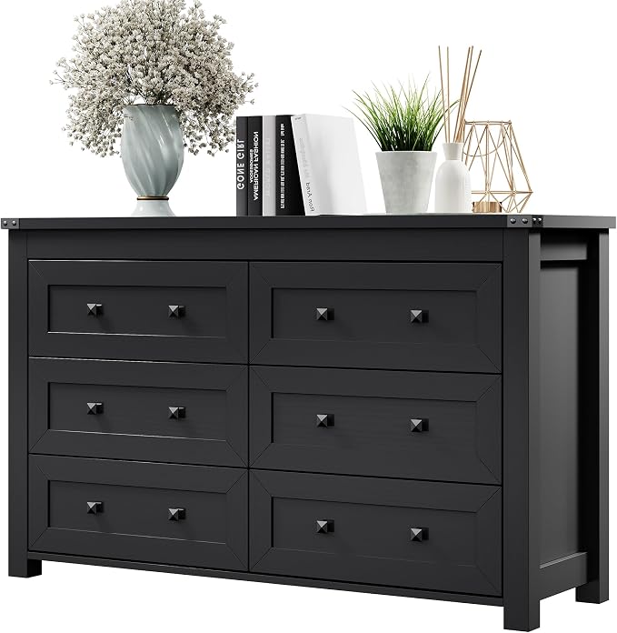 Dresser for Bedroom with 6 Drawers, Farmhouse Wood Chest of Drawers, Wide TV by Xixini
