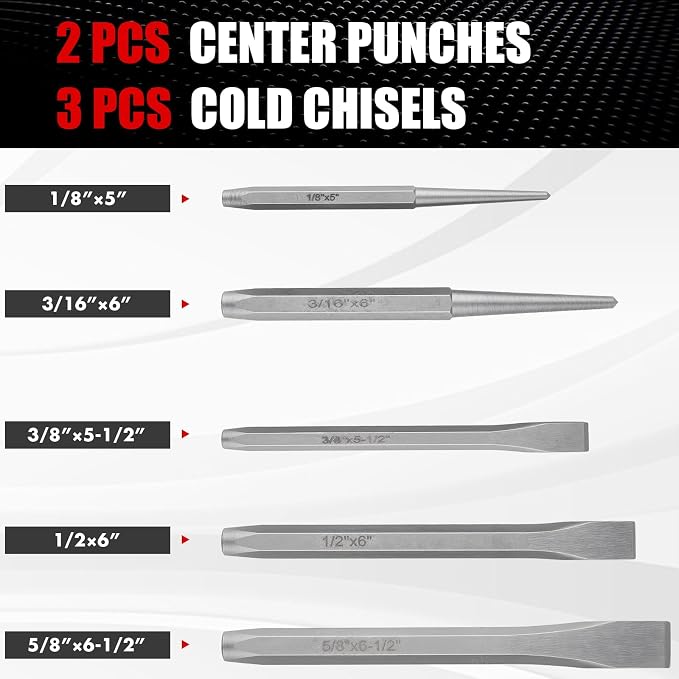 16 Pcs Punch and Chisel Set, Including Taper Punch, Center Punch, Pin Punch - Image 4