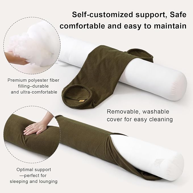 Long Bolster Pillow for Bed – Soft Corduroy Body Pillow for Adults, Ergonomic - Image 3