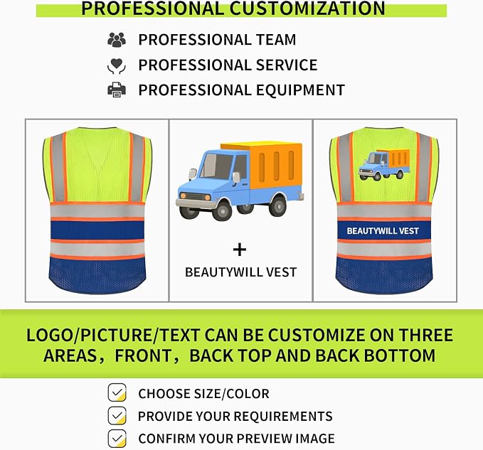 BeautyWill Custom Logo 10/20 Pack Safety Vest Class2 High Visibility Vest - Image 4