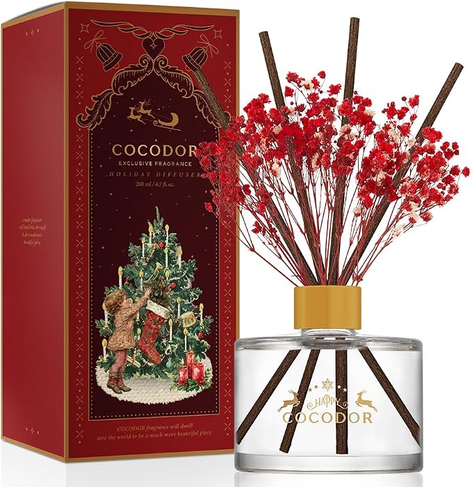 COCODOR Christmas Reed Diffuser Set / 6.7oz / Snow Fig/Holiday Scented Oil by Cocodor
