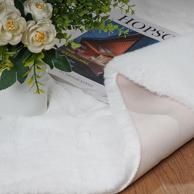 Latepis Round Furry Rugs 5ft White Circle Rugs - Image 7