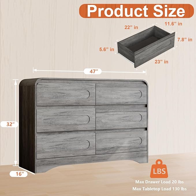 4 Pcs Bedroom Set, Dresser and Nightstand Sets, Modern Wooden Tall 6 Drawer - Image 2