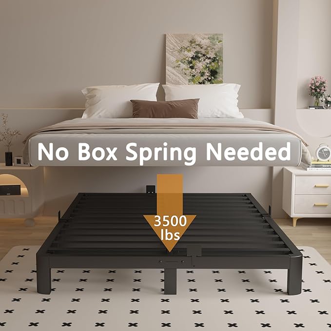 Queen Bed Frame 6 Inch Black, Metal Bed Frame Queen Size - Image 4