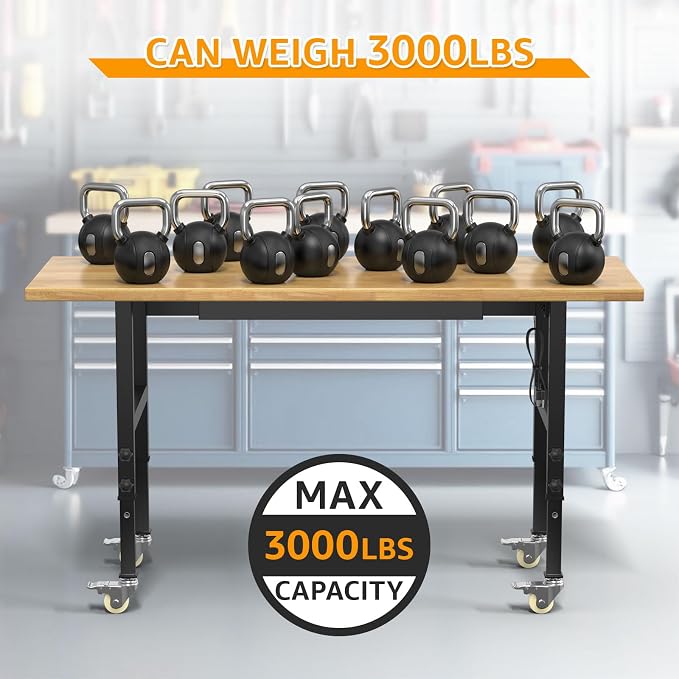 60" Adjustable Workbench, Heavy-Duty Work Table, 3000 LBS Load Capacity - Image 6