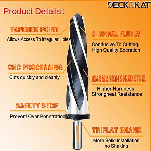 1-3/16" Reamer Drill Bit for Metal, M2 HSS Taper Reamer for Steel, Plastic to - Image 3