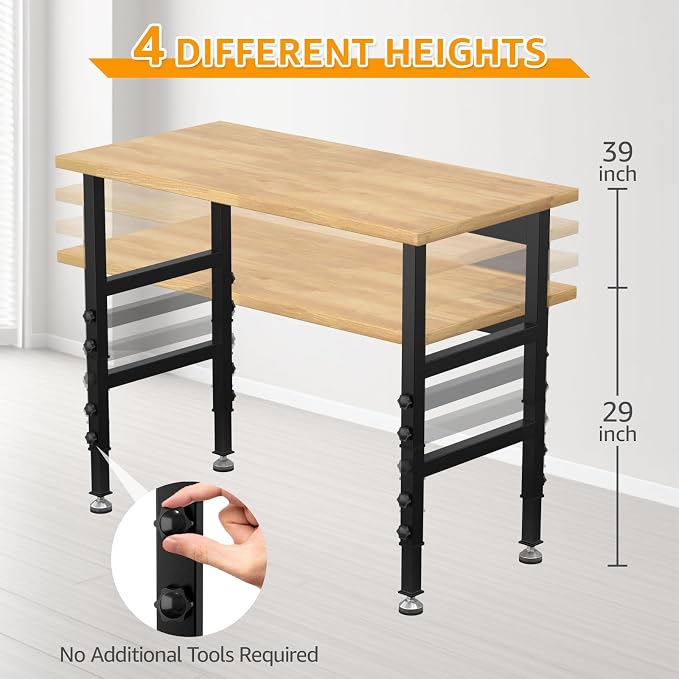 48" Adjustable Workbench, Heavy-Duty Work Table, 3000 LBS Load Capacity - Image 4