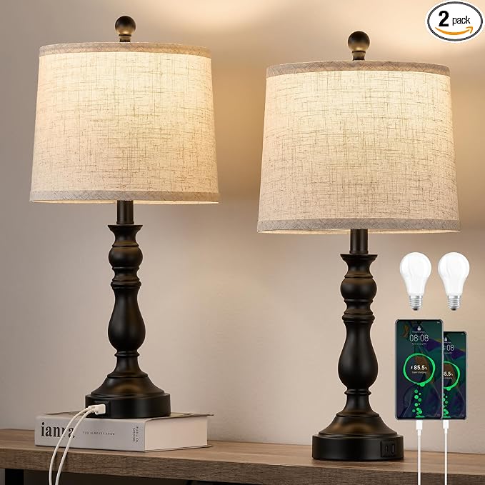 23'' Farmhouse Table Lamps for Living Room Set of 2 by Leasgy