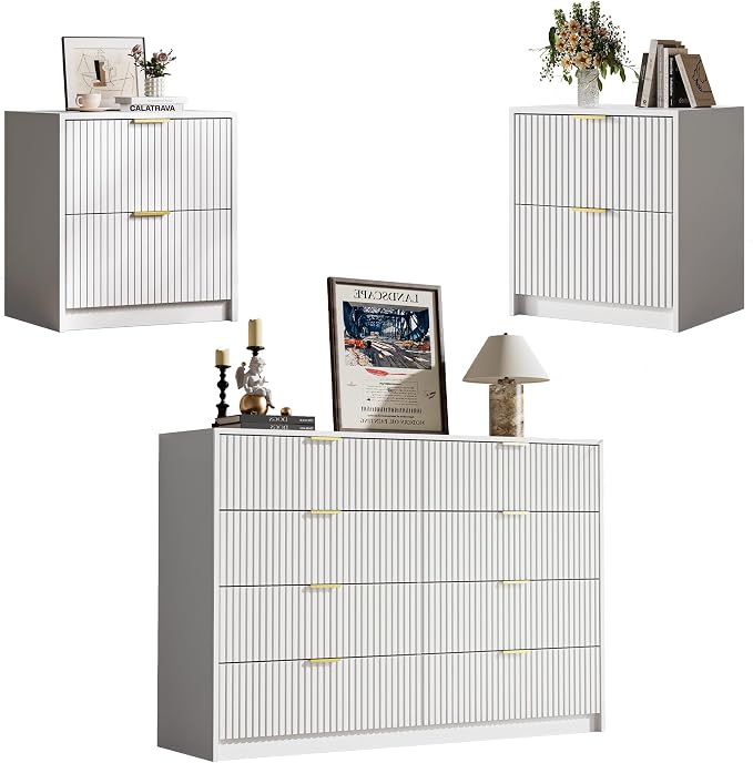 3-Piece Dresser Bedroom Set, 8 Drawer Dresser & 2 Drawer Nightstands by MAISONARIA