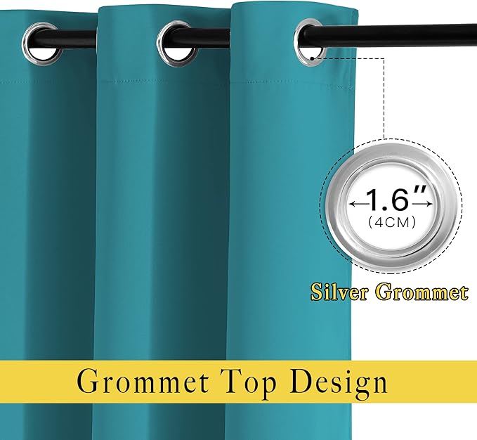 NICETOWN Peacock Teal Blackout Curtains 102 inch Length, Grommet Energy Saving - Image 2
