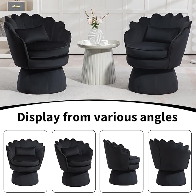 360° Swivel Accent Chair, Mid-Century Modern Velvet Barrel Chair, Comfy Shell - Image 6