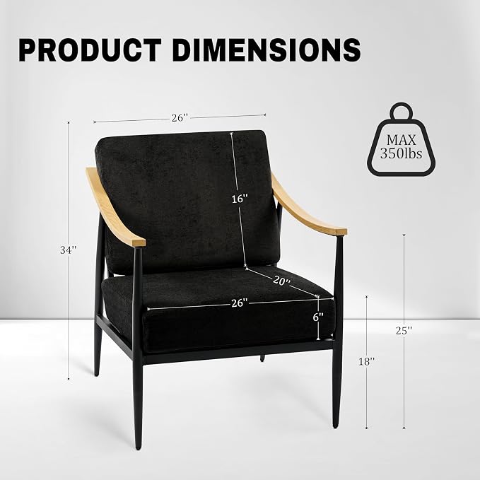 Modern Accent Chair for Living Room Bedroom Mid Century Arm Chair Upholstered - Image 2